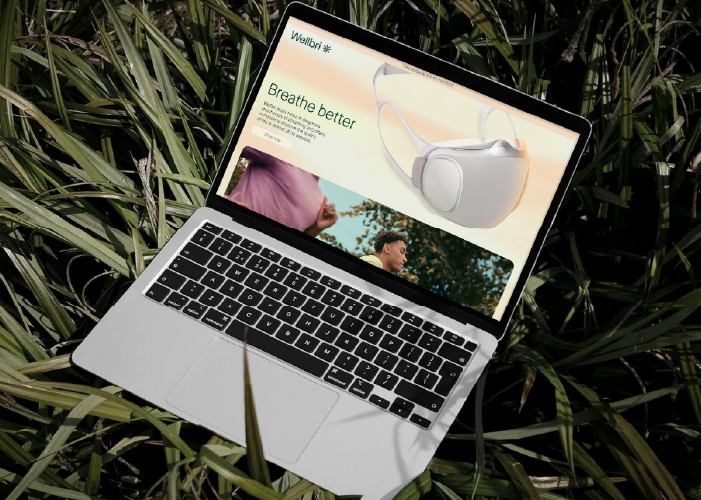 laptop ze stroną wellbri leżący na trawie